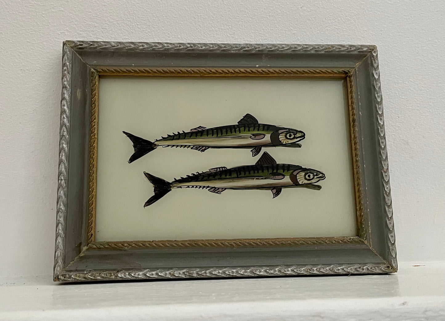 Small Pair of Fish Glass Art - Contemporary with Vintage Frame