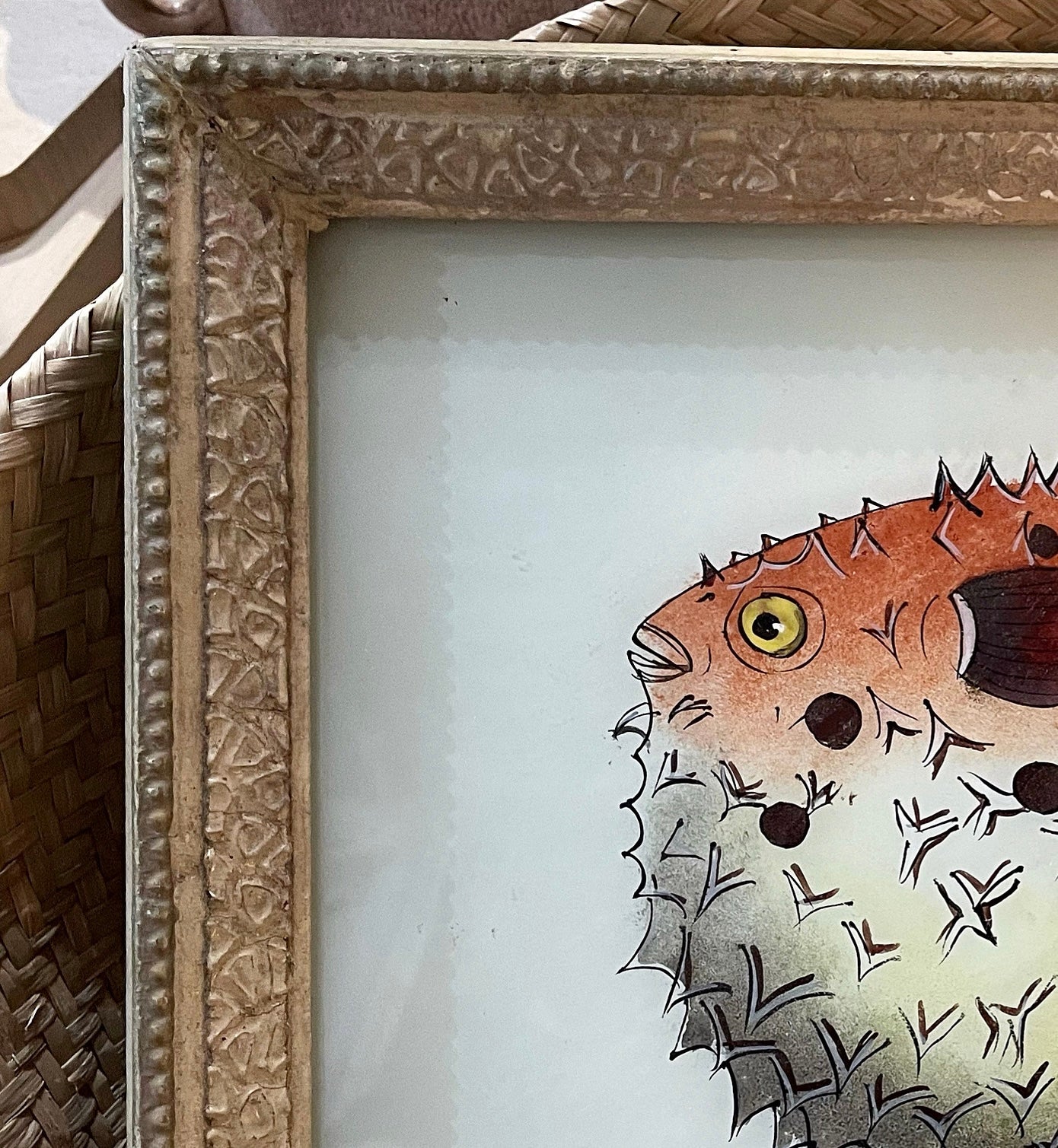 Pufferfish Glass Art - Contemporary with Vintage Frame