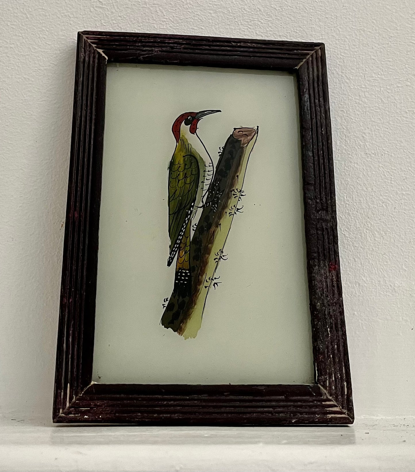 Small Woodpecker Glass Art - Contemporary with Vintage Frame