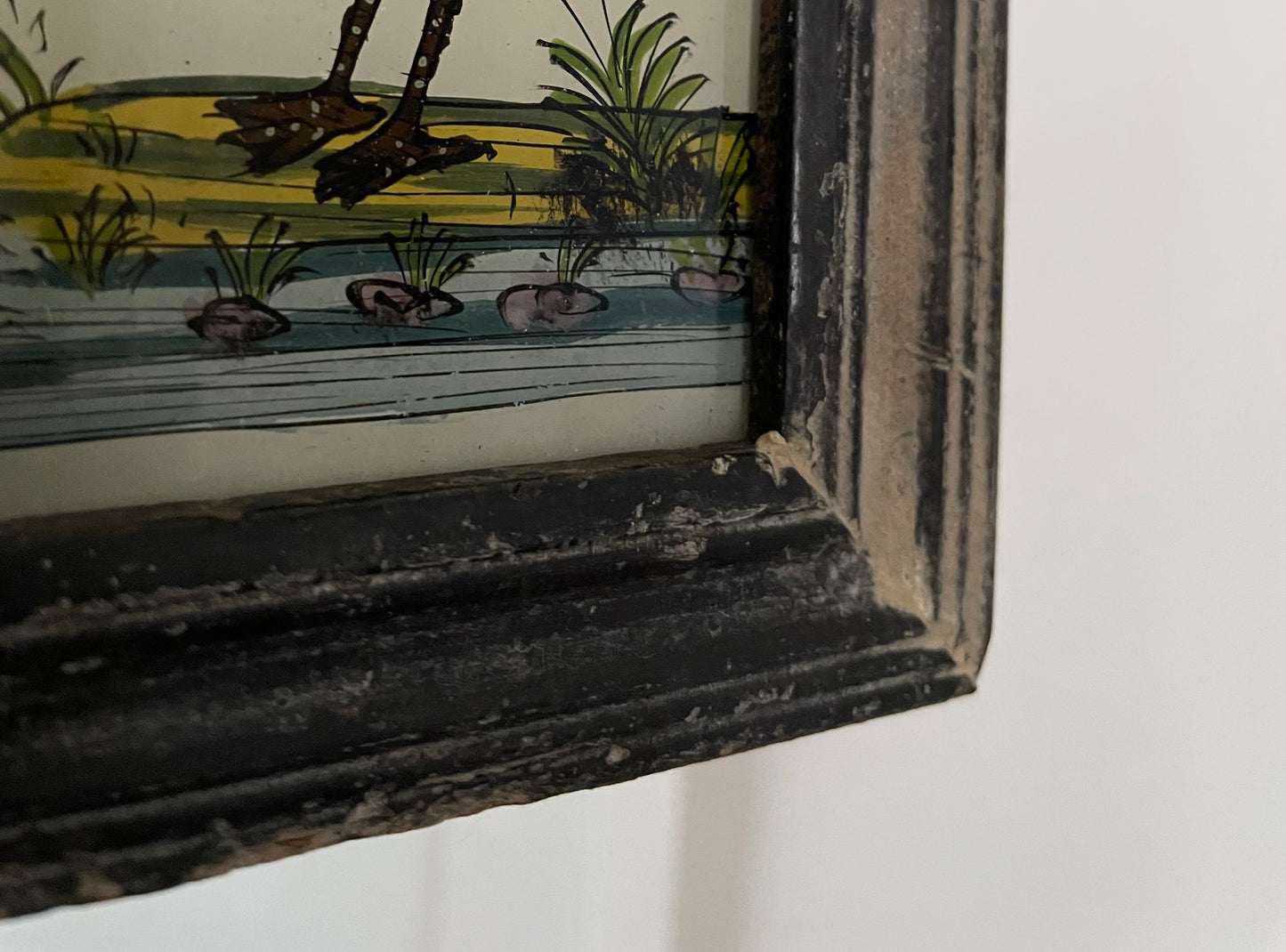 Mini Bird (Curlew) Glass Art - Contemporary with Vintage Frame