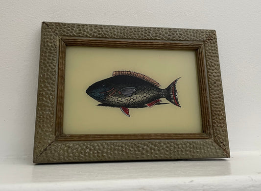 Small Fish Glass Art - Contemporary with Vintage Frame