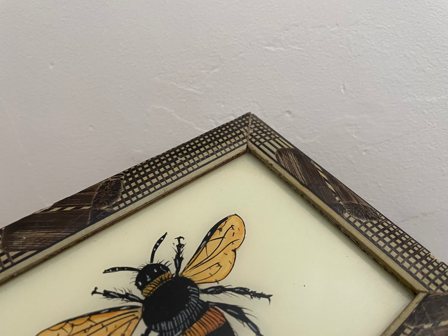 Small Bumblebee Glass Art - Contemporary with Vintage Frame