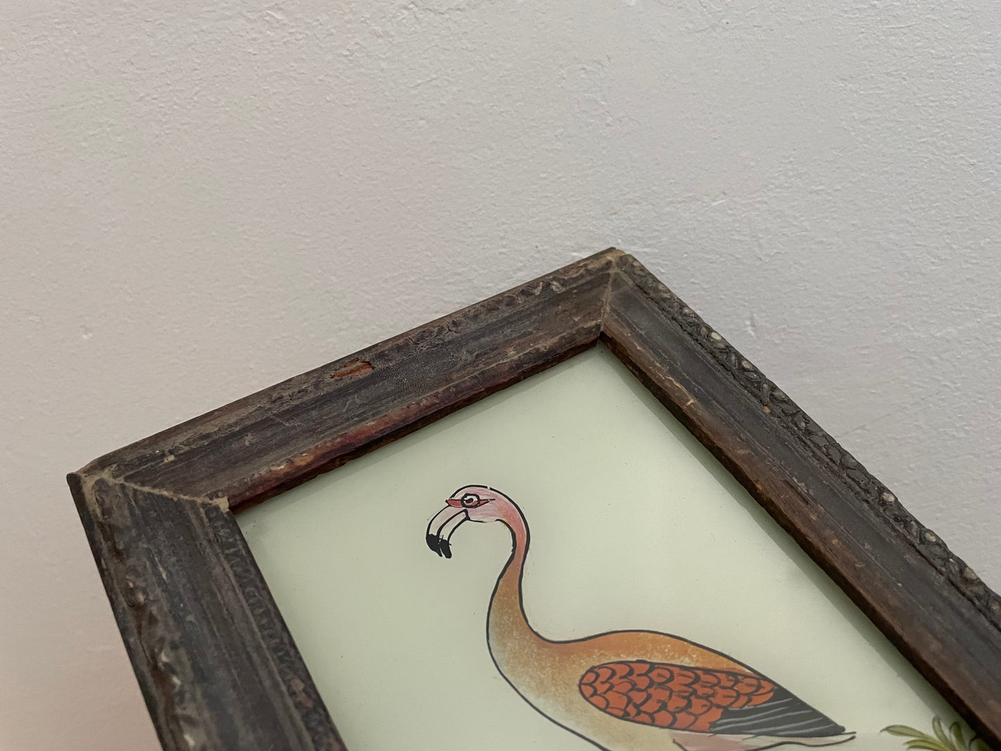 Small Flamingo Glass Art - Contemporary with Vintage Frame