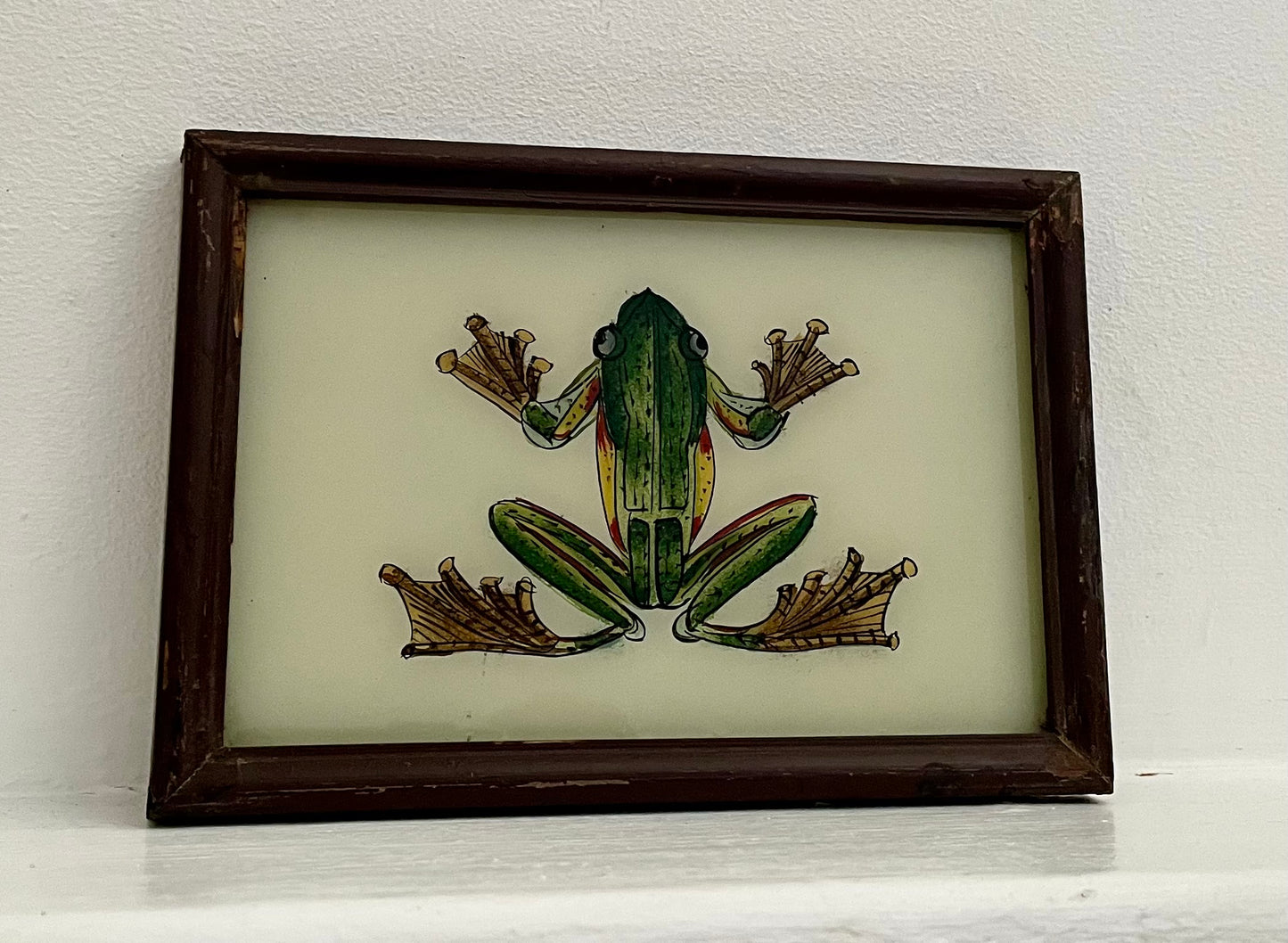 Small Frog Glass Art - Contemporary with Vintage Frame