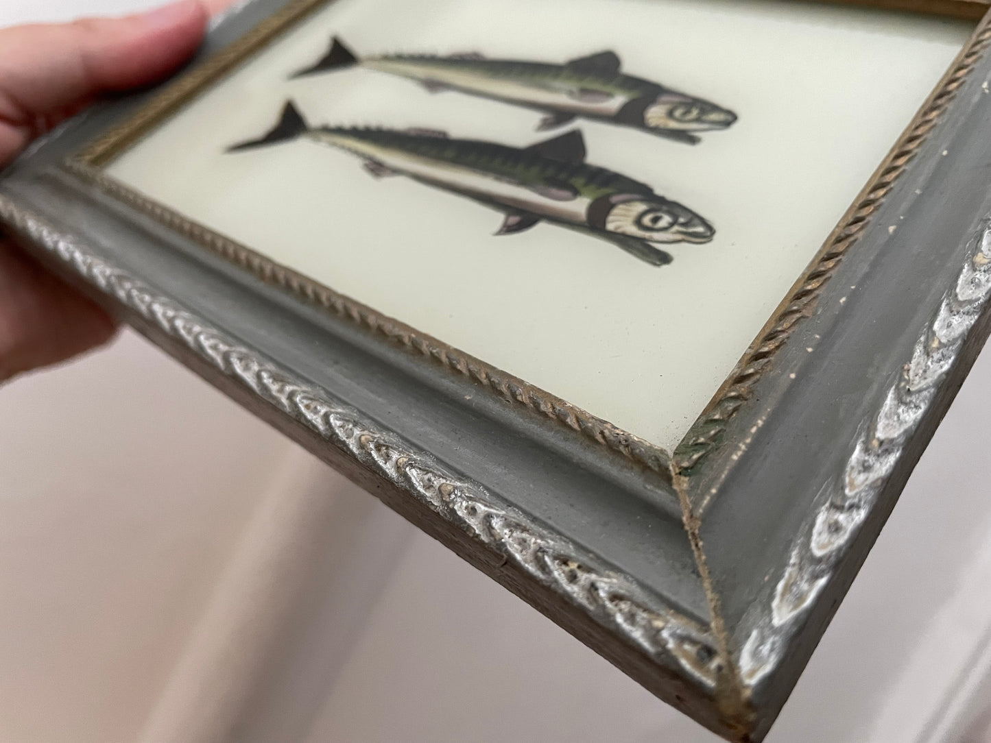 Small Pair of Fish Glass Art - Contemporary with Vintage Frame