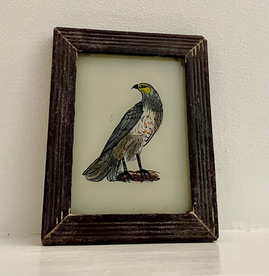 Mini Hawk Glass Art - Contemporary with Vintage Frame