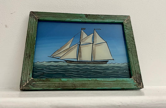 Small Boat Glass Art - Contemporary with Vintage Frame