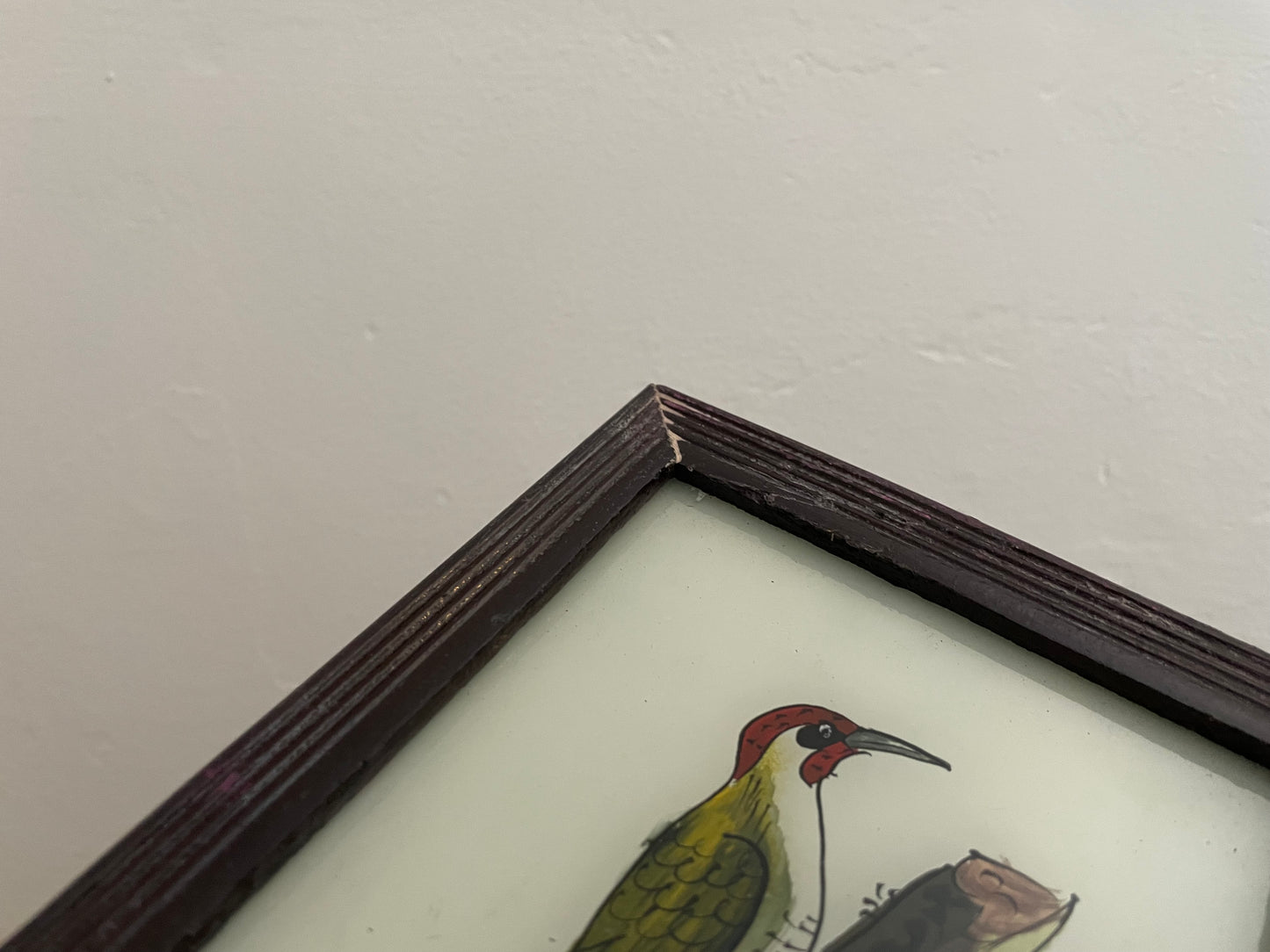 Small Woodpecker Glass Art - Contemporary with Vintage Frame