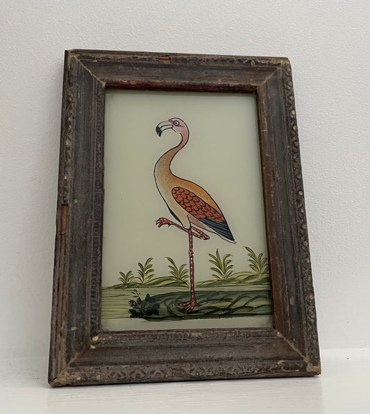 Small Flamingo Glass Art - Contemporary with Vintage Frame