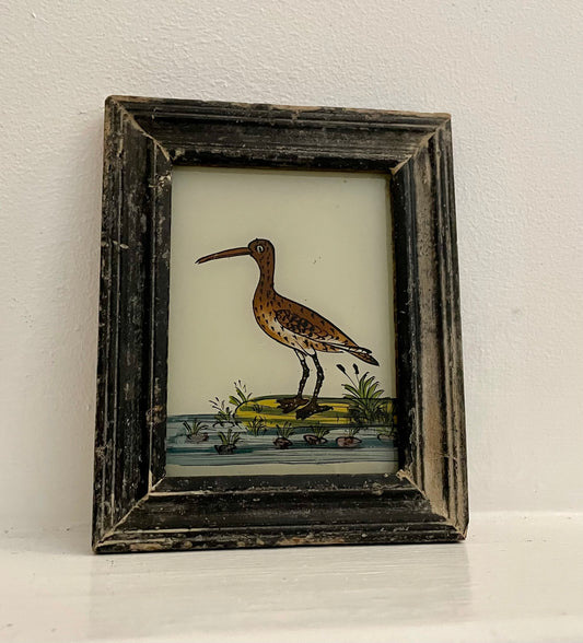 Mini Bird (Curlew) Glass Art - Contemporary with Vintage Frame