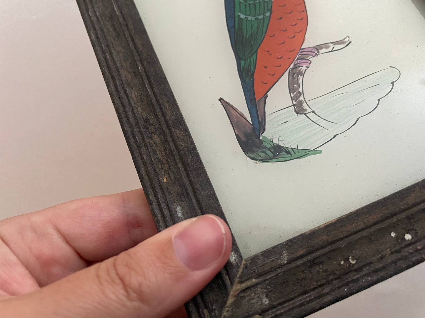 Small Kingfisher Glass Art - Contemporary with Vintage Frame