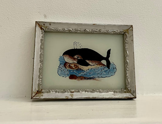 Mini Whale Glass Art - Contemporary with Vintage Frame