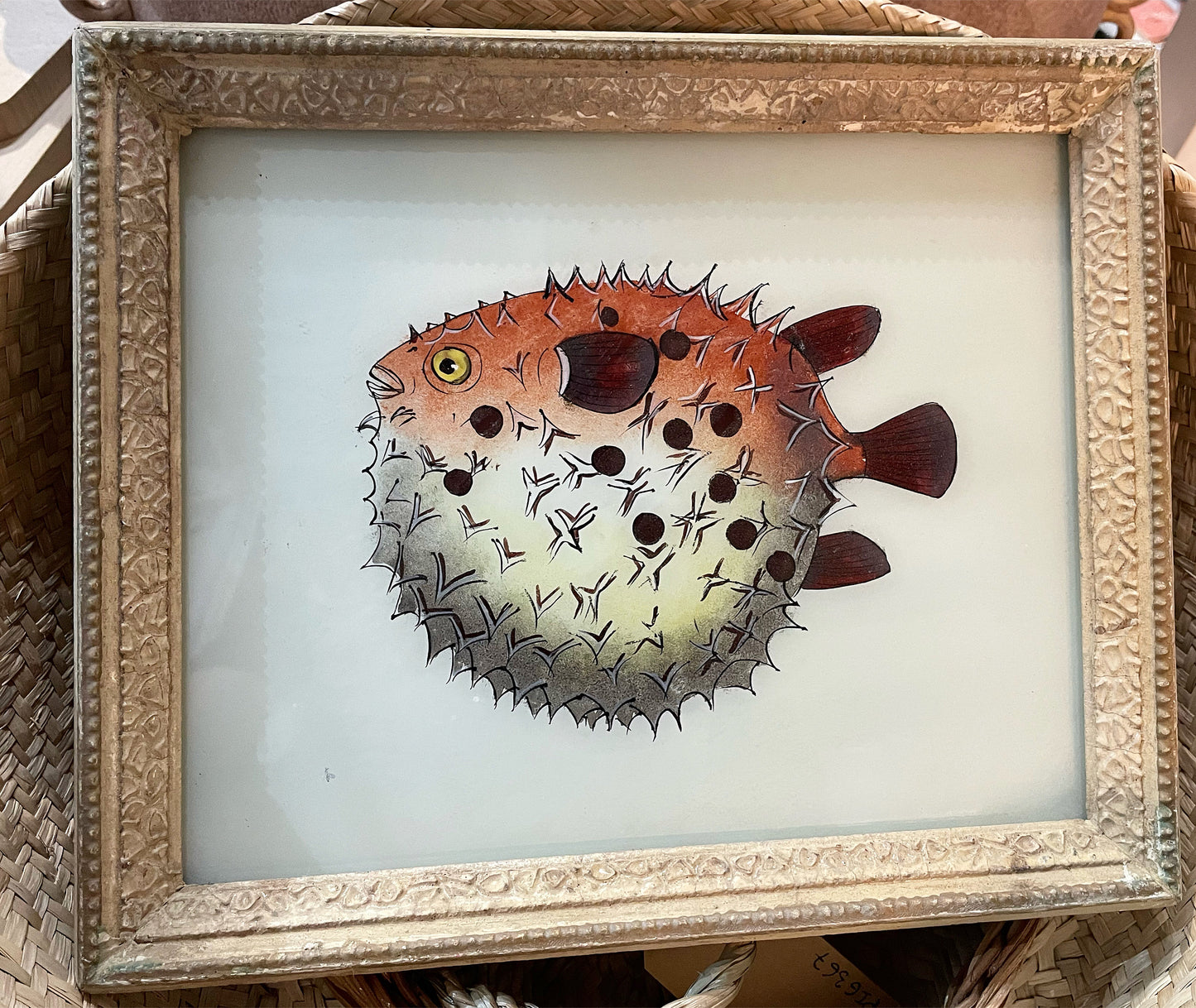 Pufferfish Glass Art - Contemporary with Vintage Frame