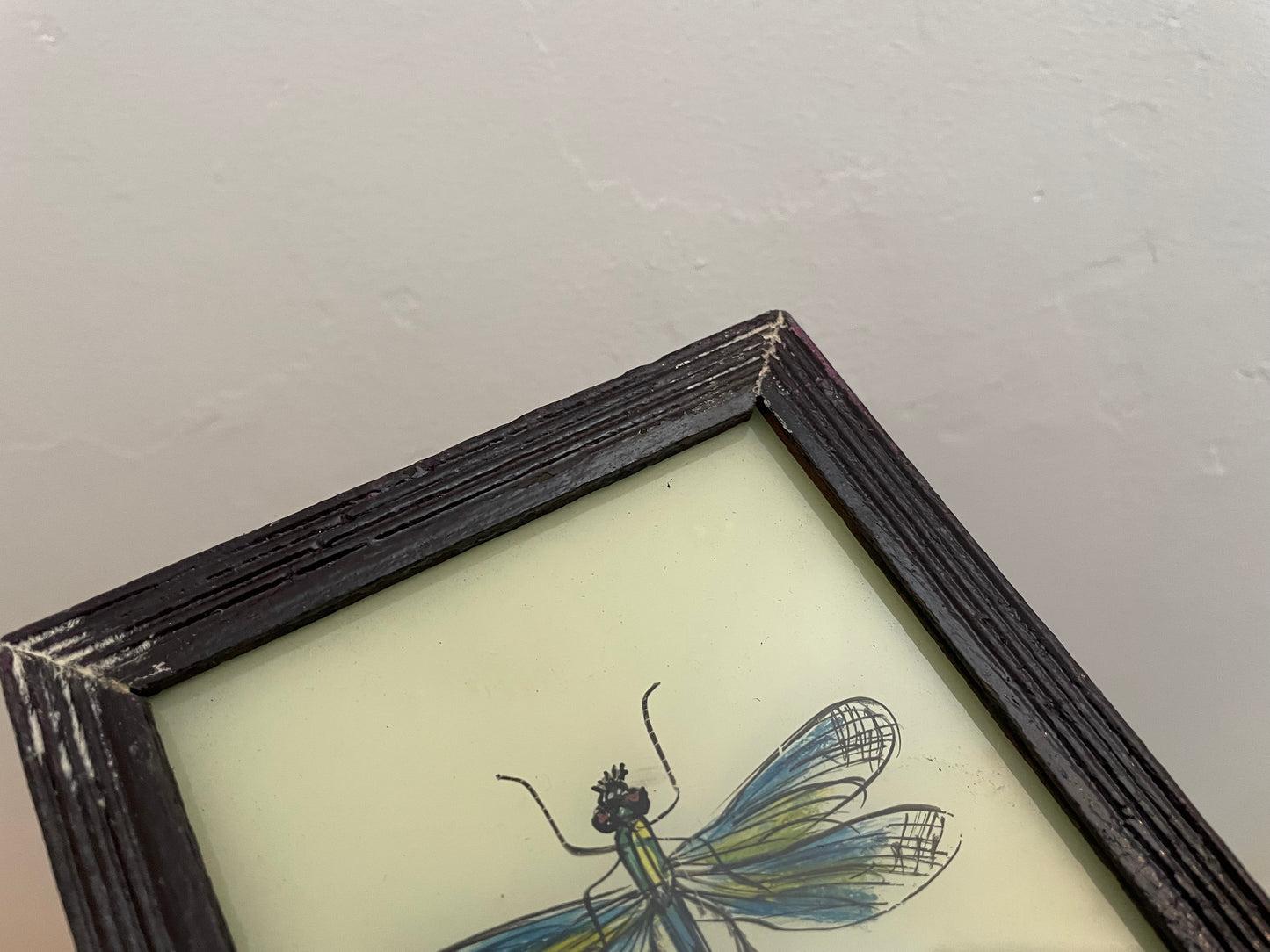 Small Dragonfly Glass Art - Contemporary with Vintage Frame