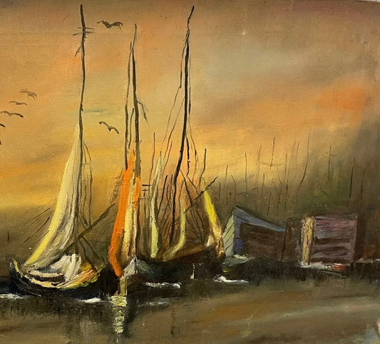 Original Evening Harbour Canvas - Vintage