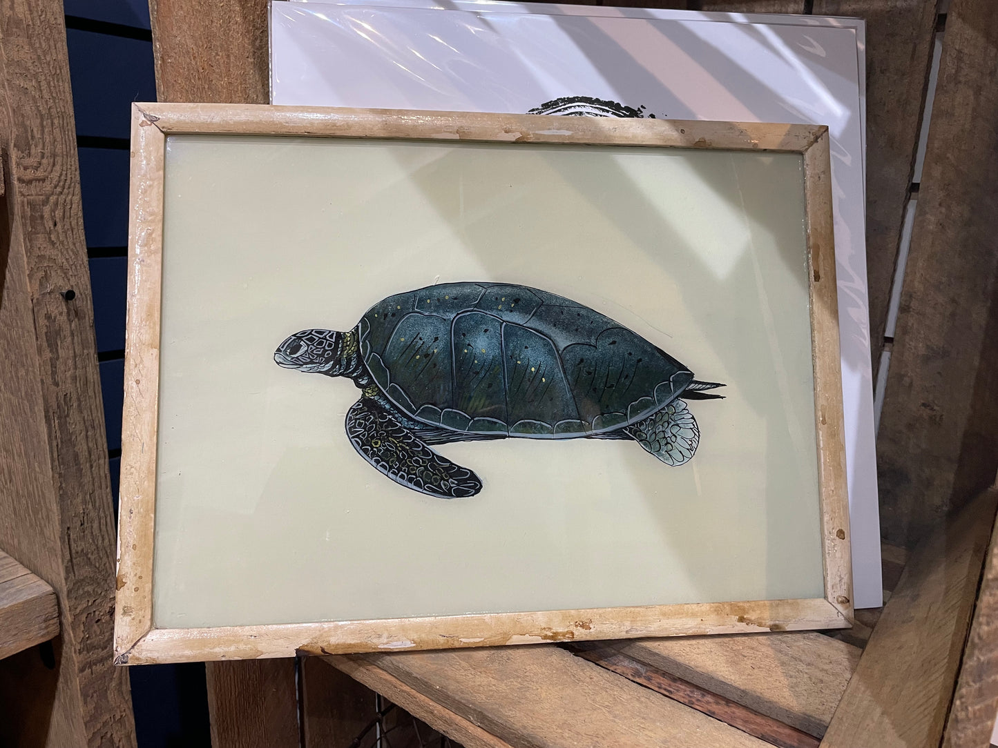 Turtle Glass Art - Contemporary with Vintage Frame